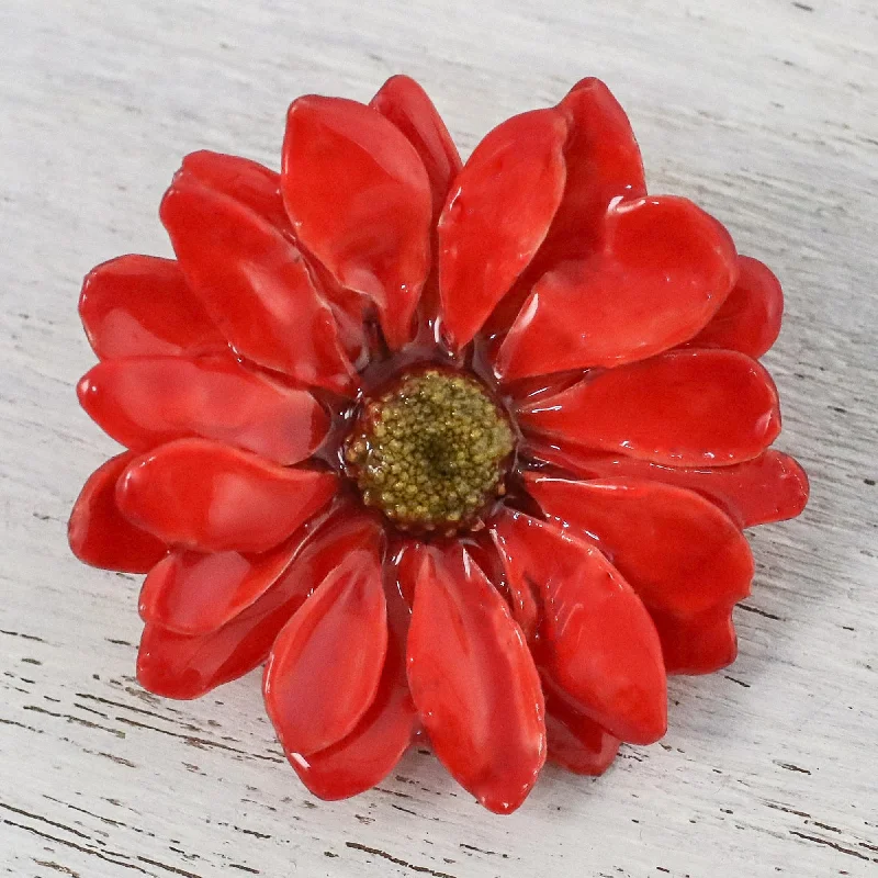 Let It Bloom Cardinal Red Gold Plated Aster Brooch