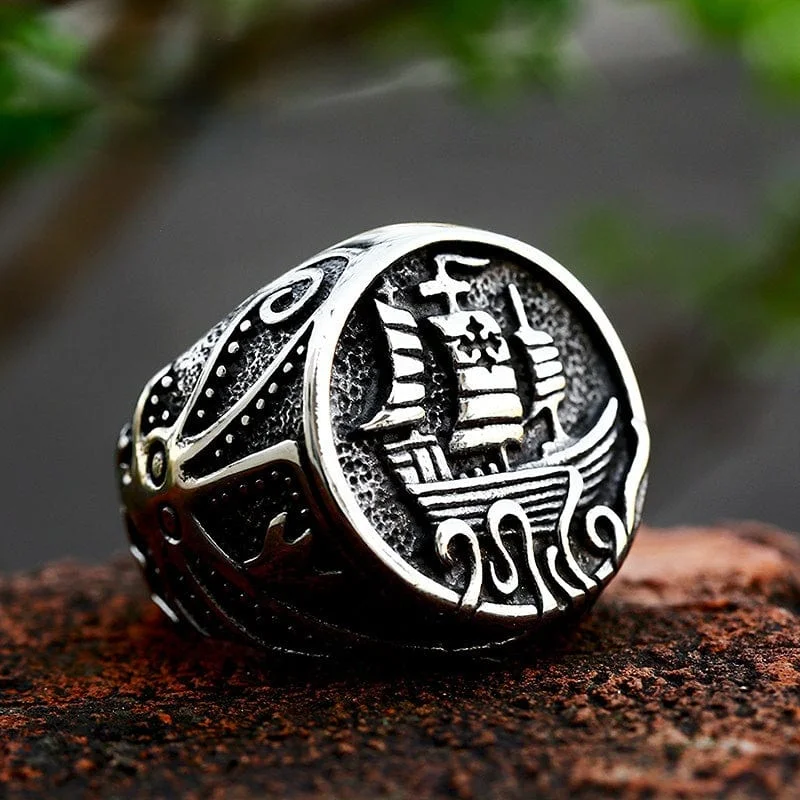 Warm clay rings-Men's Punk Sailboat Ring