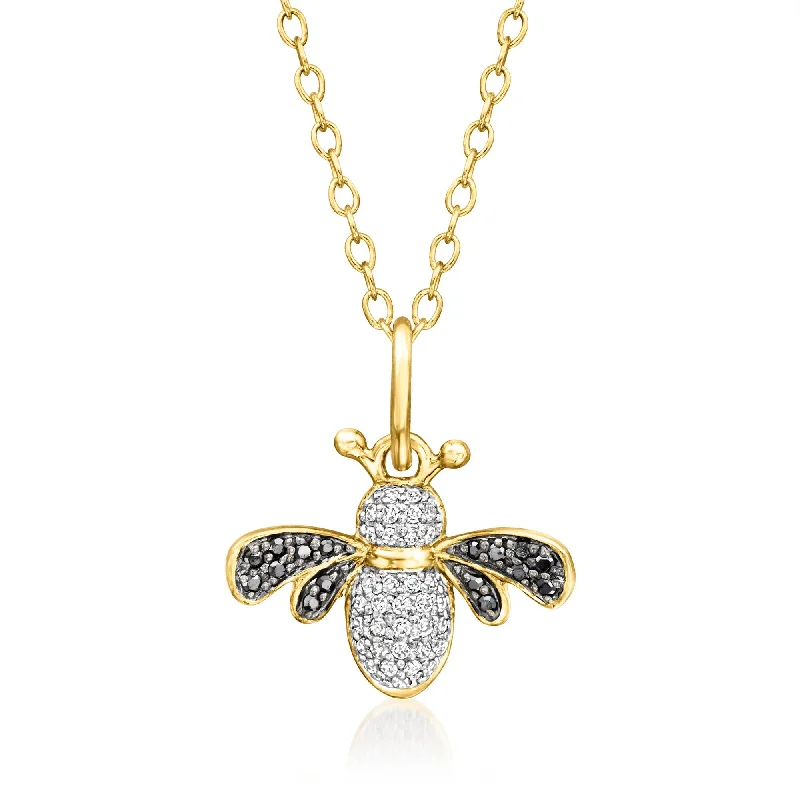 Amethyst drop necklaces-Ross-Simons Black and White Diamond Bumblebee Pendant Necklace in 18kt Gold Over Sterling