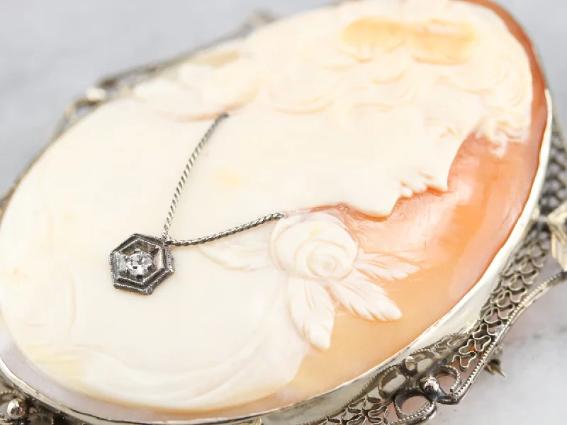 Art Deco Diamond Cameo Brooch or Pendant