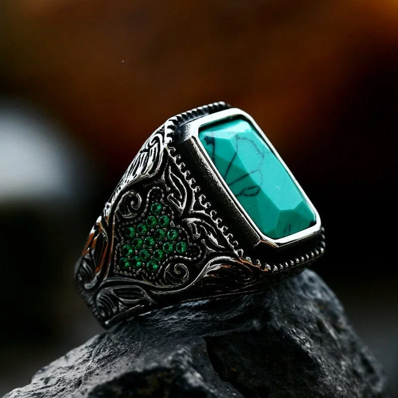 Joy charm rings-Men's Punk Turquoise Gem Ring