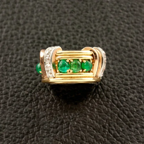 Wide stone rings-Emerald & Diamond Estate Ring