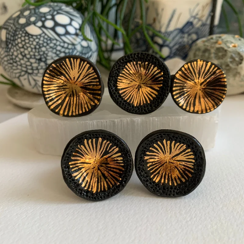 Thin cord rings-Black and gold lustre ‘Star’ porcelain ring