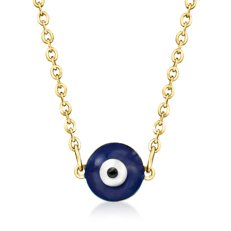 Turquoise gem necklaces-RS Pure by Ross-Simons Italian Multicolored Enamel Evil Eye Necklace in 14kt Yellow Gold