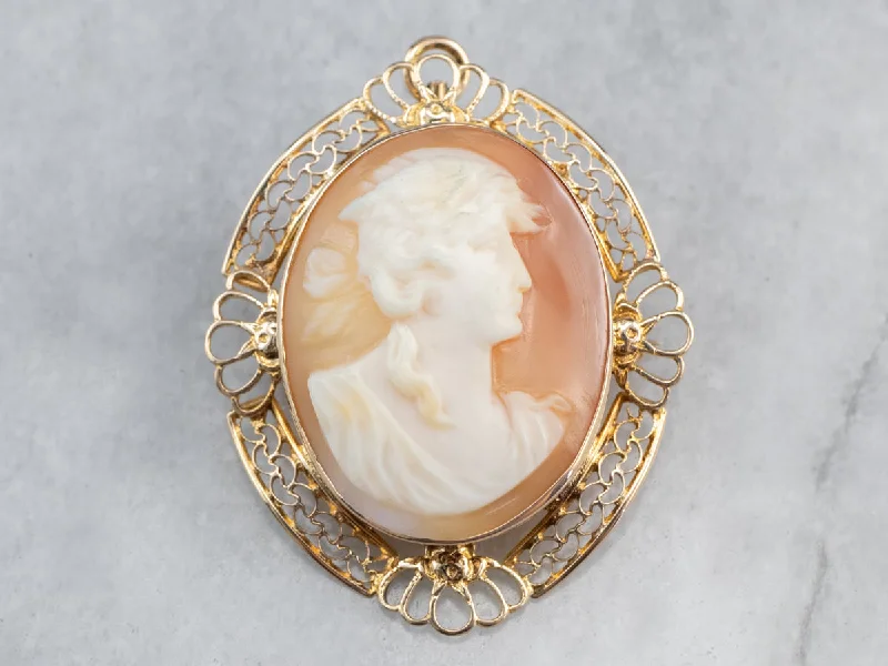 Vintage Gold Filigree Cameo Brooch or Pendant