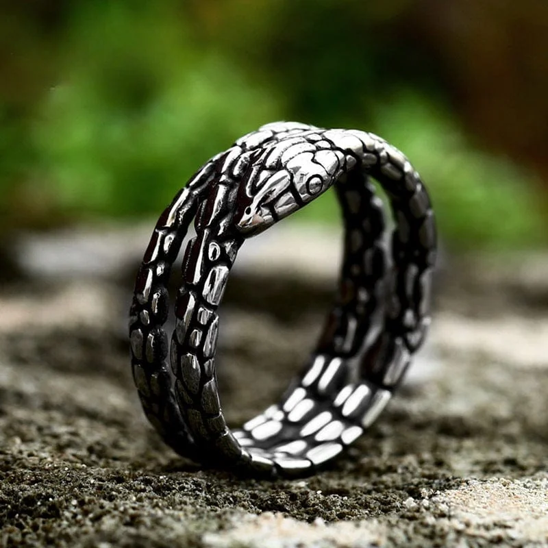 Clear quartz rings-Men's Punk Snake Ring