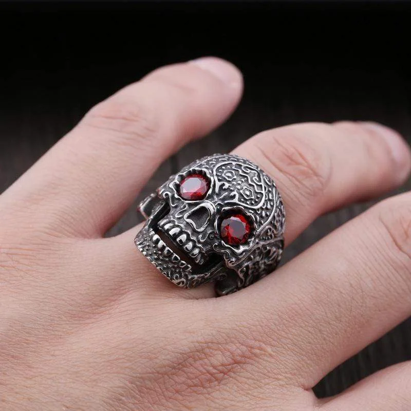 Morganite rings-Men's Punk Skulls With Bead Eyes Rings