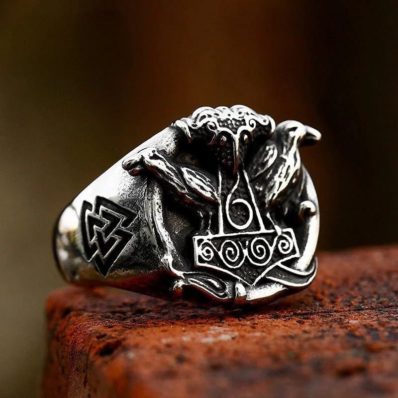 Warm wood rings-Men's Punk Viking Crow Ring