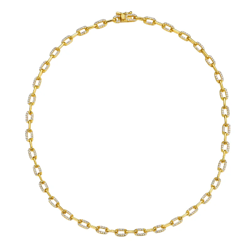 Fox charm necklaces-14k Yellow Gold Plated With Diamond Cubic Zirconia Flat Cable Link Chain Layering Bracelet