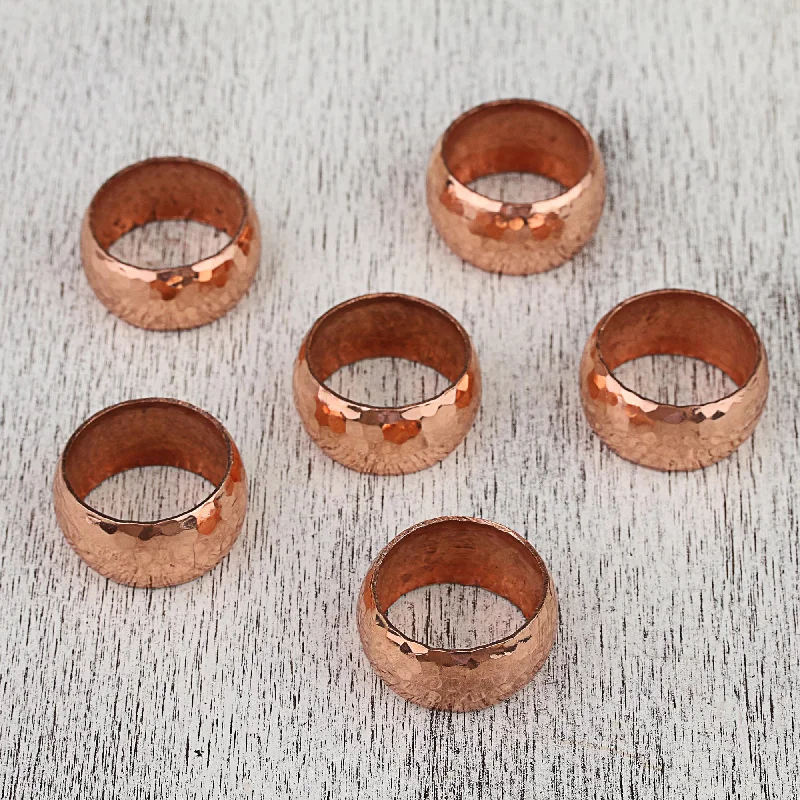 Slim stack rings-Bright Sheen Handcrafted Hammered Copper Napkin Rings (Set of 6)