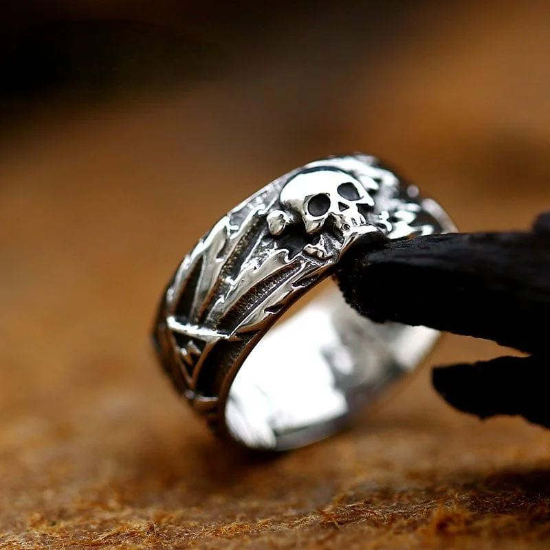 Thin accent rings-Men's Punk Skull Head Ring