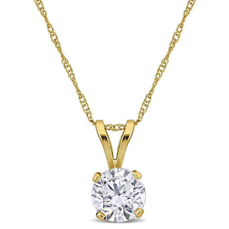 Zodiac charm necklaces-Created Forever 1ct TW Lab-Grown Diamond Solitaire Necklace 14k Yellow Gold-17 in