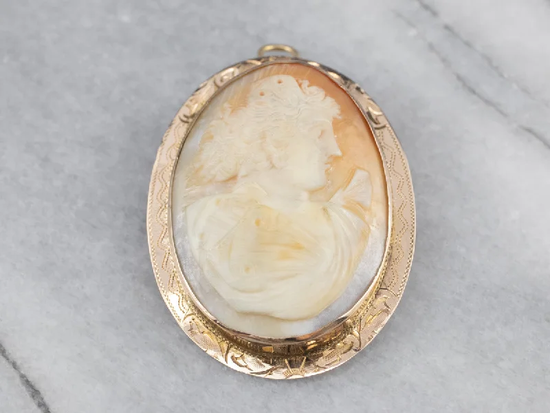 Large Vintage Cameo Brooch in Rose Gold