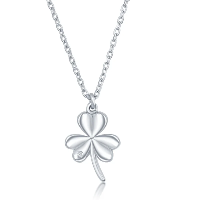 Bamboo weave necklaces-Sterling Silver 0.0075cttw Diamond Three Leaf Clover Necklace