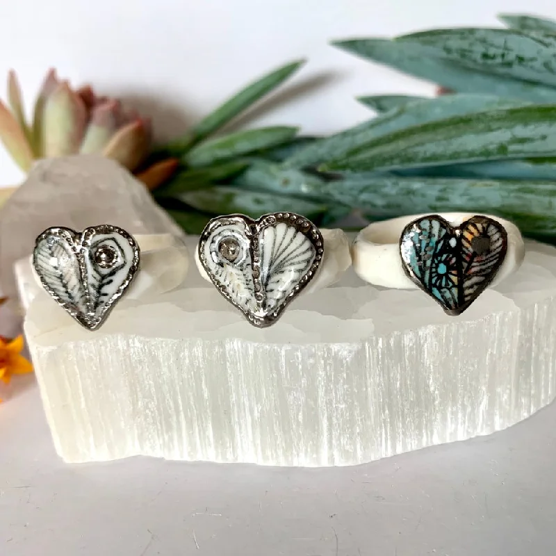 Oval shape rings-‘Wings’ porcelain ring, with silver detail, Choose your size