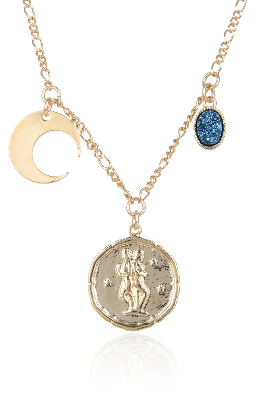 Old photo necklaces-Zodiac Druzy Moon Necklace: Gemini