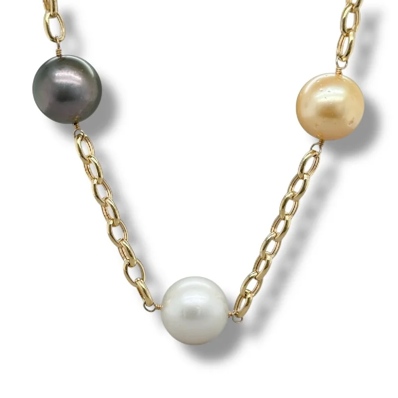 Sea wave necklaces-14K Y Gold Multi-Color South Sea Pearl Necklace