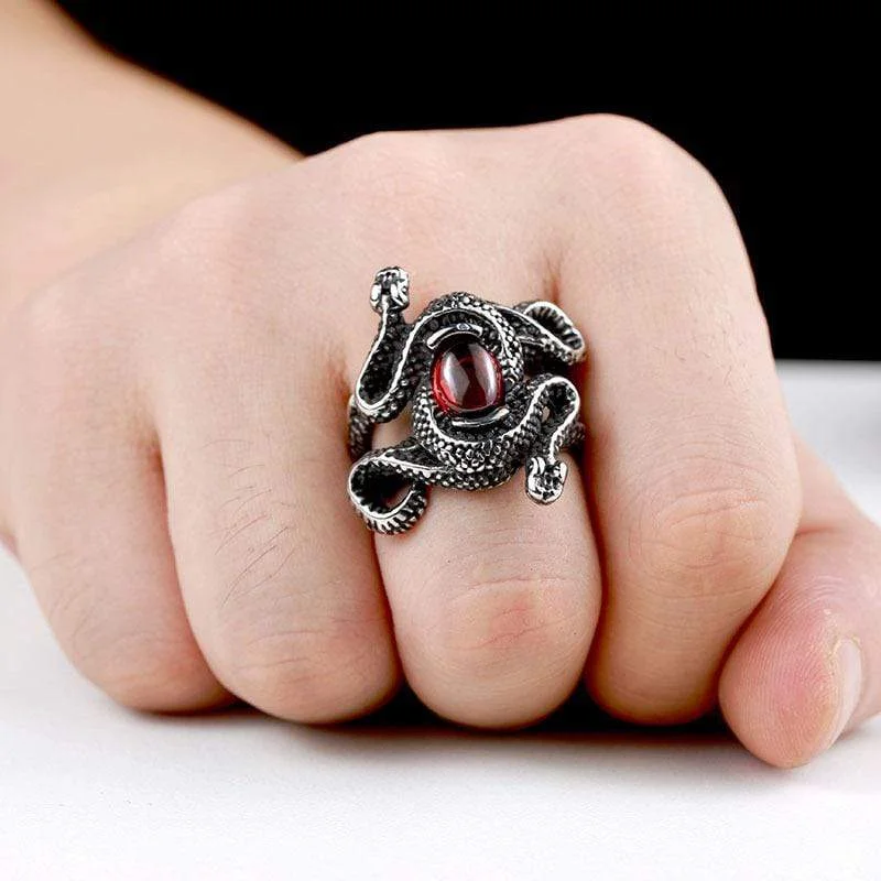 Bent shank rings-Men's Punk Snakes Bead Rings