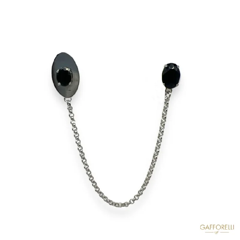 Pendant Brooch with Metal Parts and Black Stones U452 - Gafforelli Srl