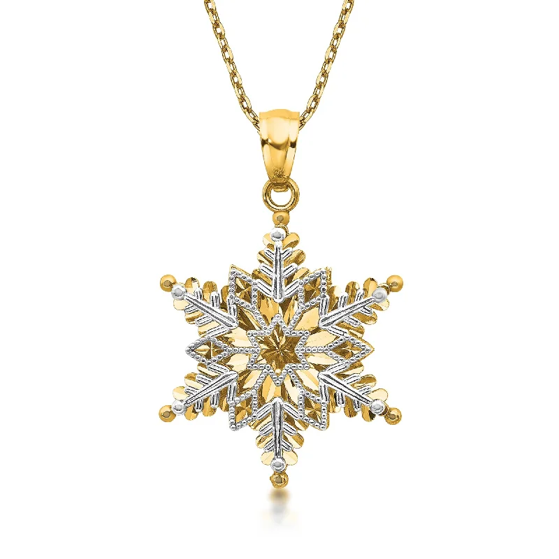 Stamped monogram necklaces-Ross-Simons 14kt 2-Tone Gold Dimensional Snowflake Pendant Necklace