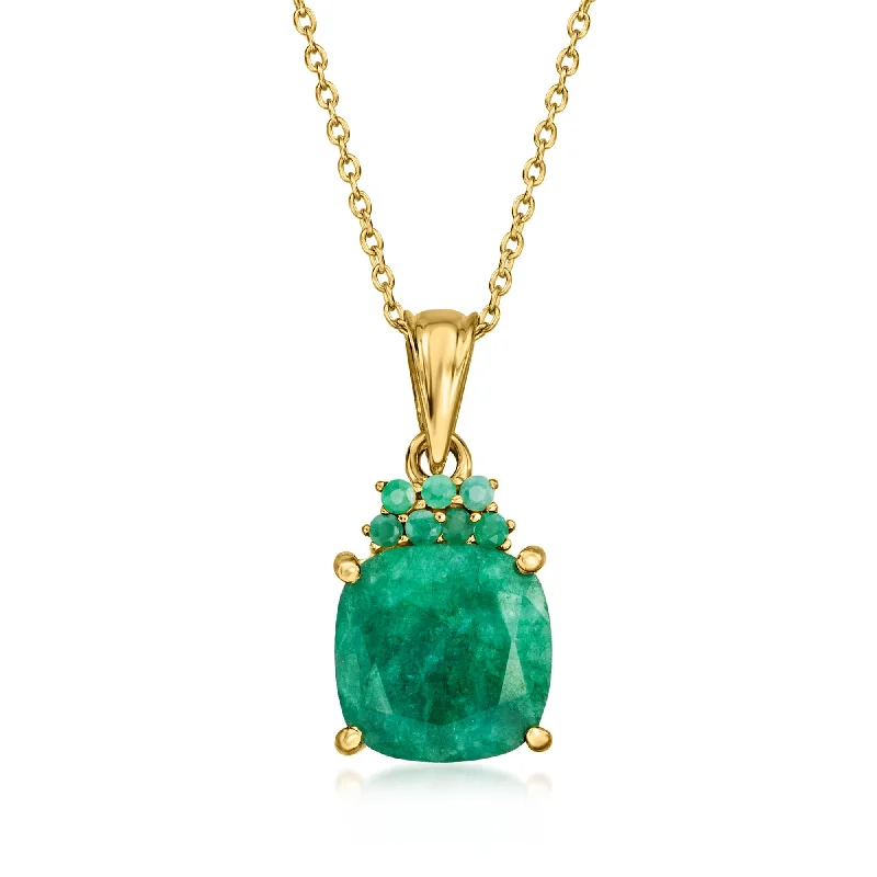 Firm chain necklaces-Ross-Simons Emerald Pendant Necklace in 18kt Gold Over Sterling