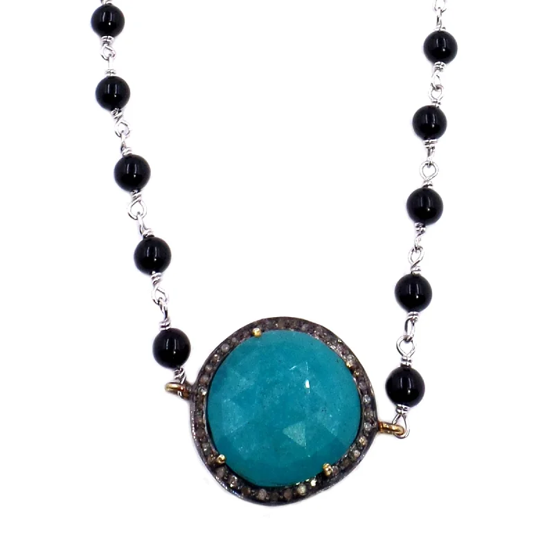 Turquoise gem necklaces-STERLING SILVER GREEN ONYX NECKLACE