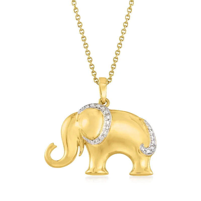 Patina bronze necklaces-Ross-Simons 18kt Gold Over Sterling Silver Elephant Pendant Necklace With Diamond Accent