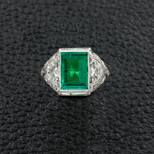 Thin star rings-Art Deco Estate Emerald Ring