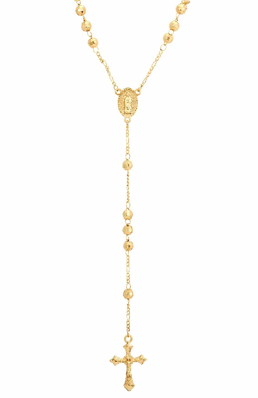 Soft cord necklaces-18K GOLD PLATED DIAMOND CUT ROSARY