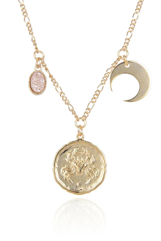 Tide pattern necklaces-Zodiac Druzy Moon Necklace: Cancer