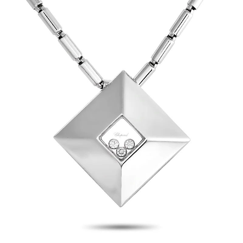 Angled design necklaces-Chopard Happy Diamonds 18K White Gold Diamond Tube Bar Necklace CH16-030824