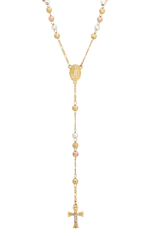 Bead weave necklaces-18K TRICOLOR GOLD PLATED DIAMOND CUT ROSARY