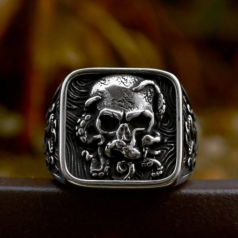 Wide geometric rings-Men's Punk Skull Octopus Ring