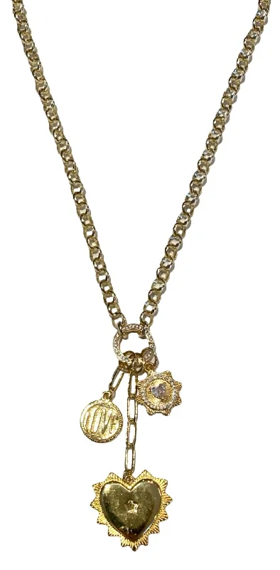 Regal diamond necklaces-Women's All The Hearts Necklace In Gold