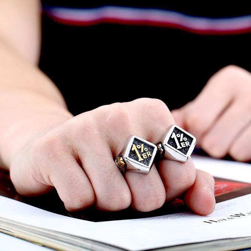 Shiny name rings-Men's Punk 1% Club Skull Rings