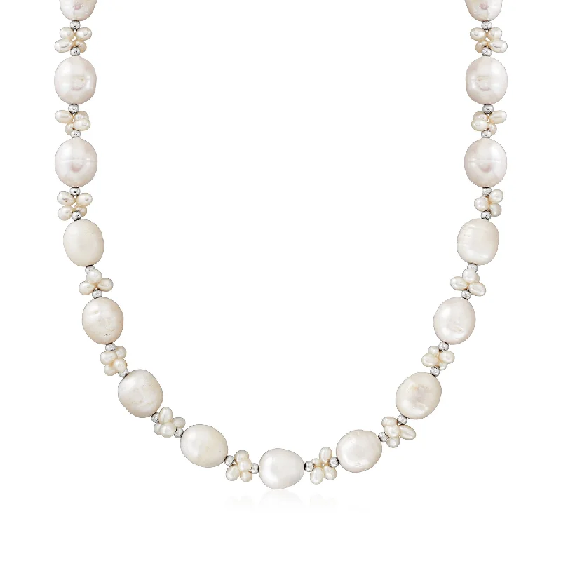 Alloy metal necklaces-Ross-Simons 3.5-4mm and 11-12mm Cultured Pearl Cluster Necklace in Sterling Silver