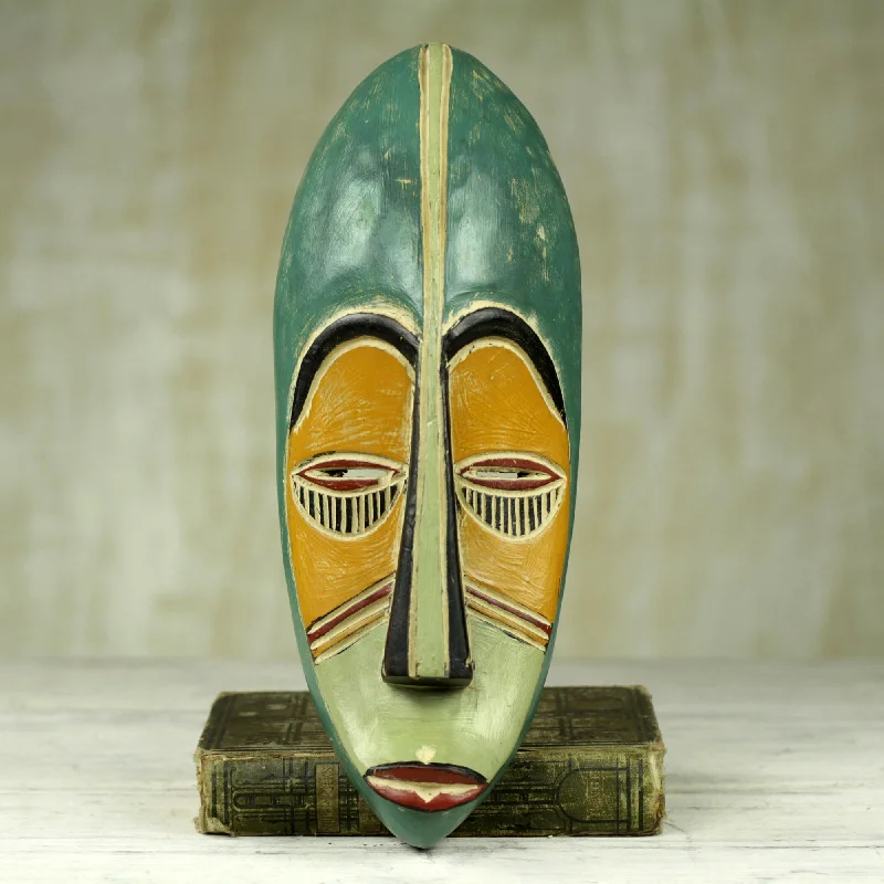 Clear bead rings-Bring Good News Hand Carved Painted Rubberwood Mask from Ghana