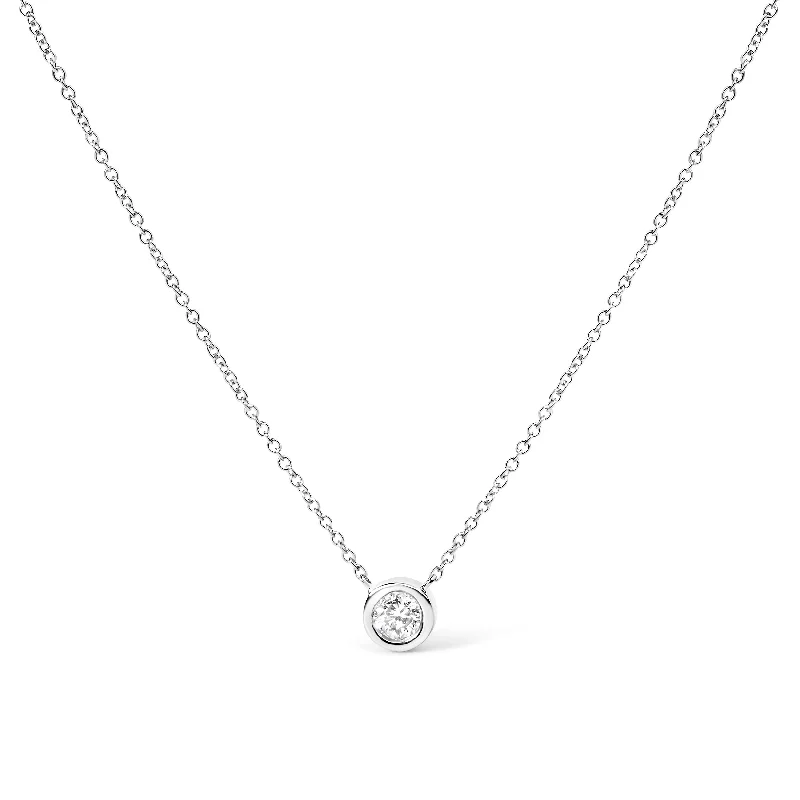 Glossy enamel necklaces-10K Gold Round Brilliant-Cut Diamond Modern Bezel-Set Solitaire 16"-18" Pendant Necklace