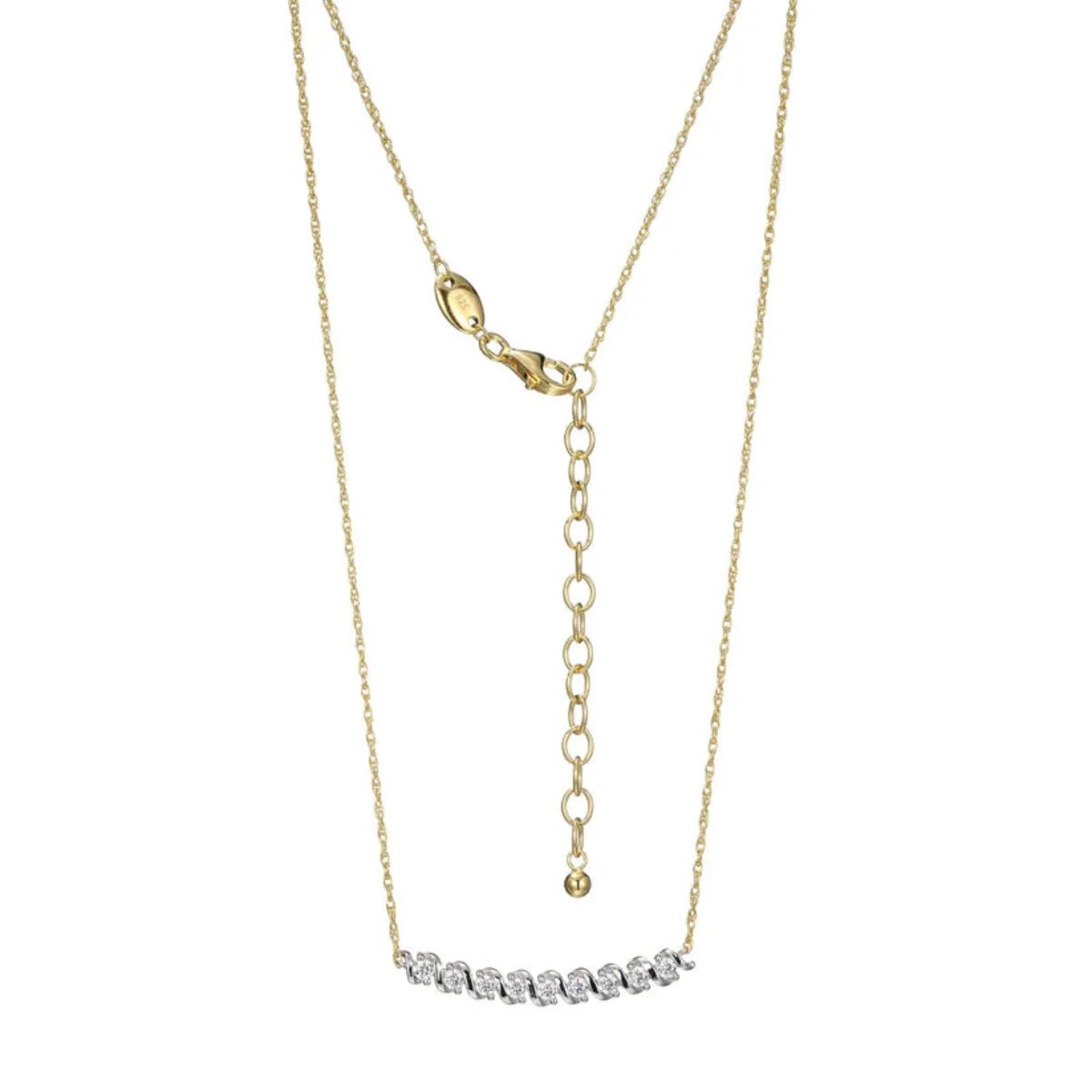 Sleek bar necklaces-YGP Sterling 19" CZ Curved Bar Necklace