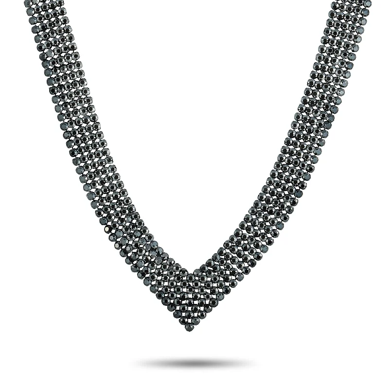 Retro medallion necklaces-Swarovski Fit Rhodium-Plated Stainless Steel Black Crystal Collar Necklace