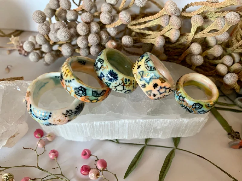 Heavy stone rings-‘Stars and cells’ hand painted band ring, choose a size