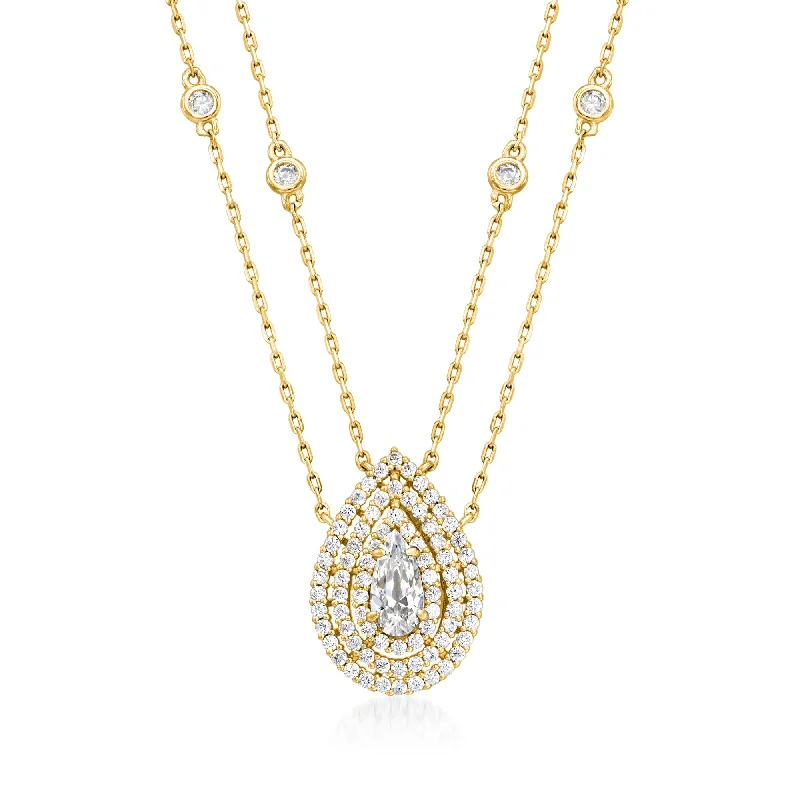 Sleek design necklaces-Ross-Simons CZ 2-Strand Drop Necklace in 18kt Gold Over Sterling