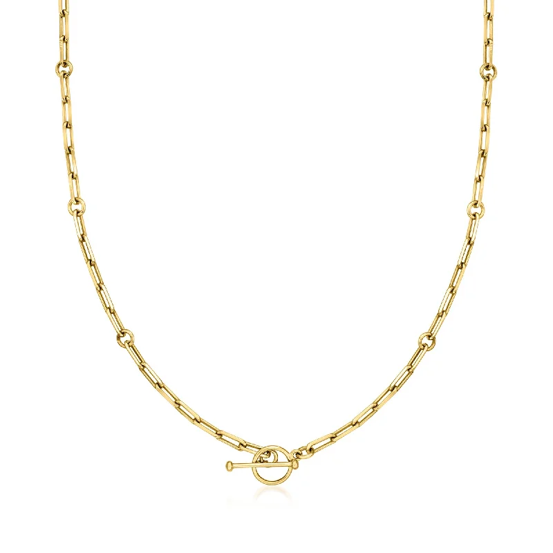 Glossy gold necklaces-Ross-Simons 18kt Gold Over Sterling Charm-Compatible Paper Clip Link Toggle Necklace