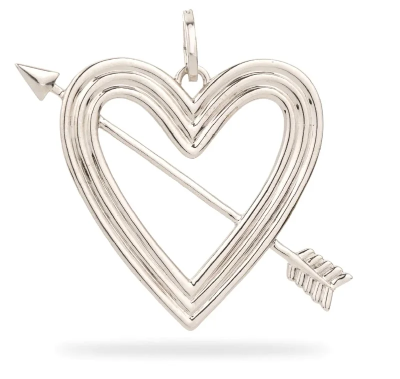 Stretch thread necklaces-Xl Hinged Heart & Arrow Charm In Silver