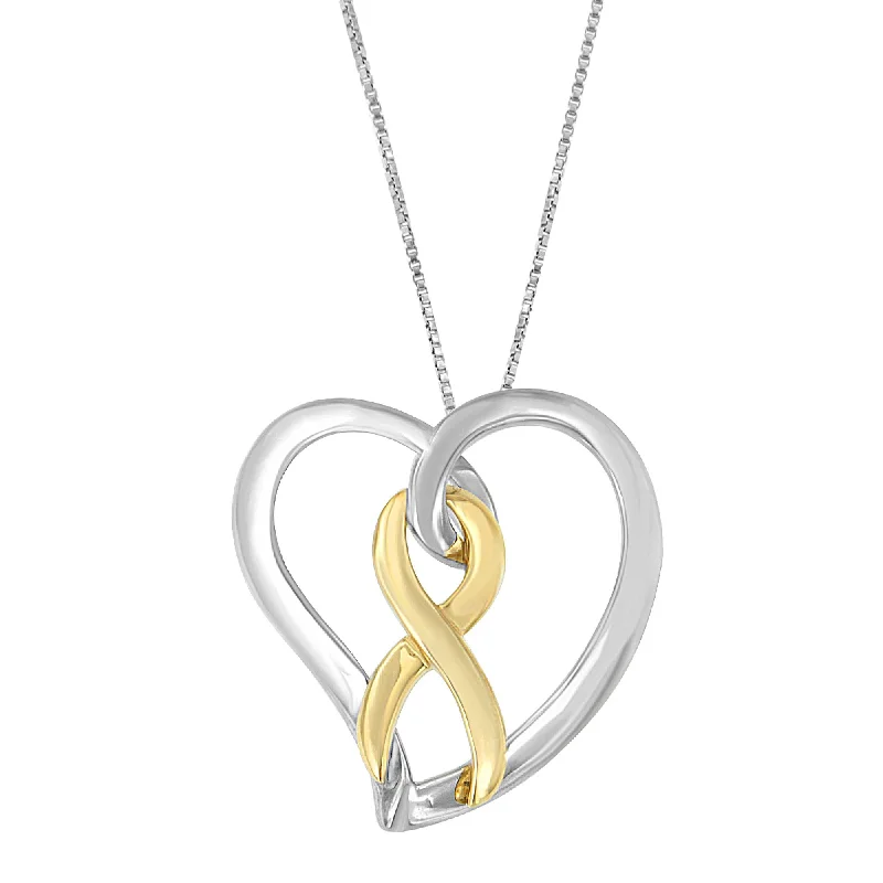 Tight clasp necklaces-14K Gold and Silver Heart Bow Pendant Necklace