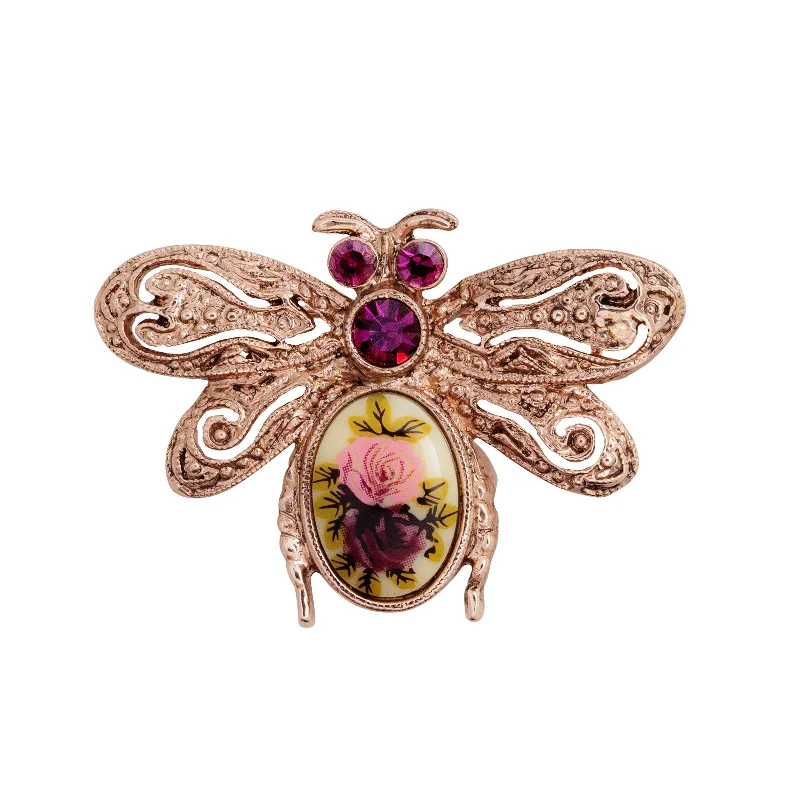 1928 Jewelry® Rose Gold-Tone Purple Crystal Flower Insect Brooch