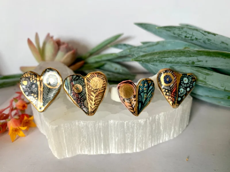 Leaf carved rings-‘Wings’ porcelain ring, choose one