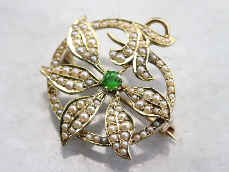 Art Nouveau Demantoid Garnet Brooch or Pendant