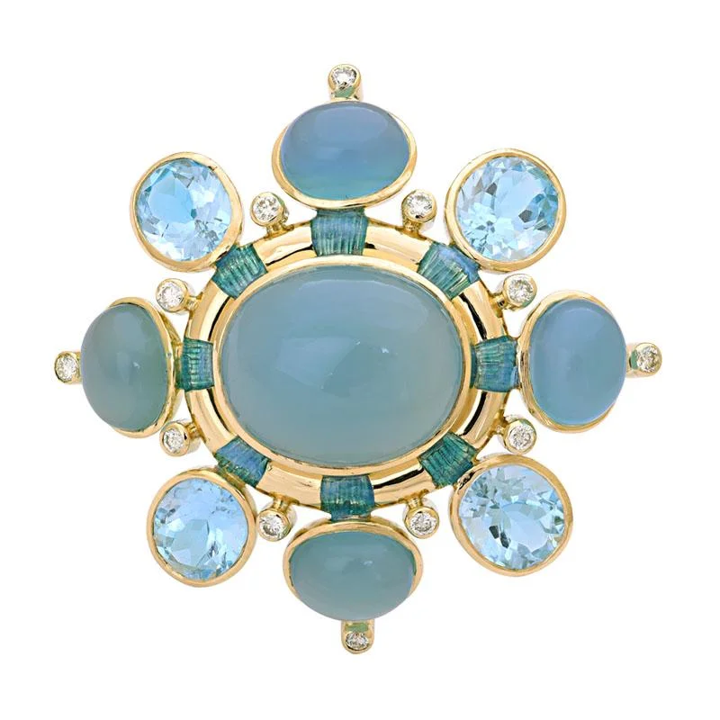 Repair - Brooch - Chalcedony, Blue Topaz and Diamond (Enamel) (1861A)