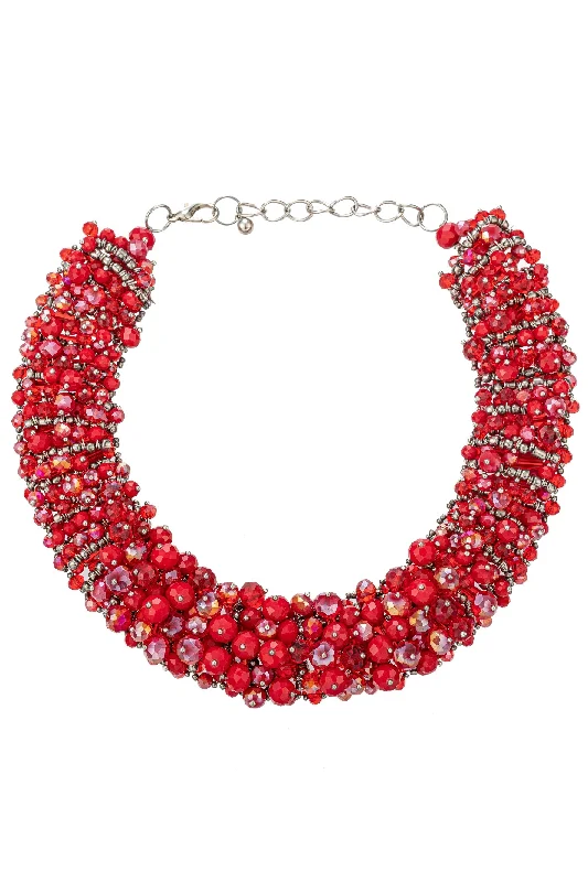 Textured disc necklaces-Harper Collar Statement Necklace - Red